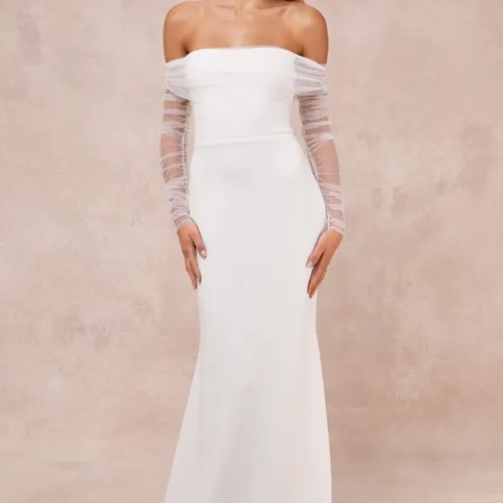 NWT | Lulus Beautifully Beloved White Mesh Off-the-Shoulder Maxi Dress